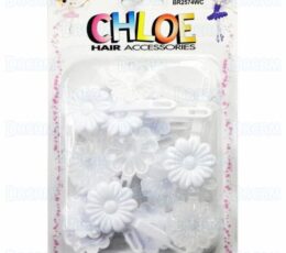 CHLOE BARRETTE #74 DAISY 24PC White & CLEAR
