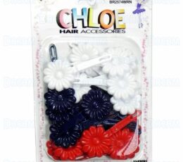 CHLOE BARRETTE #74 DAISY 24PC White & Red & Navy